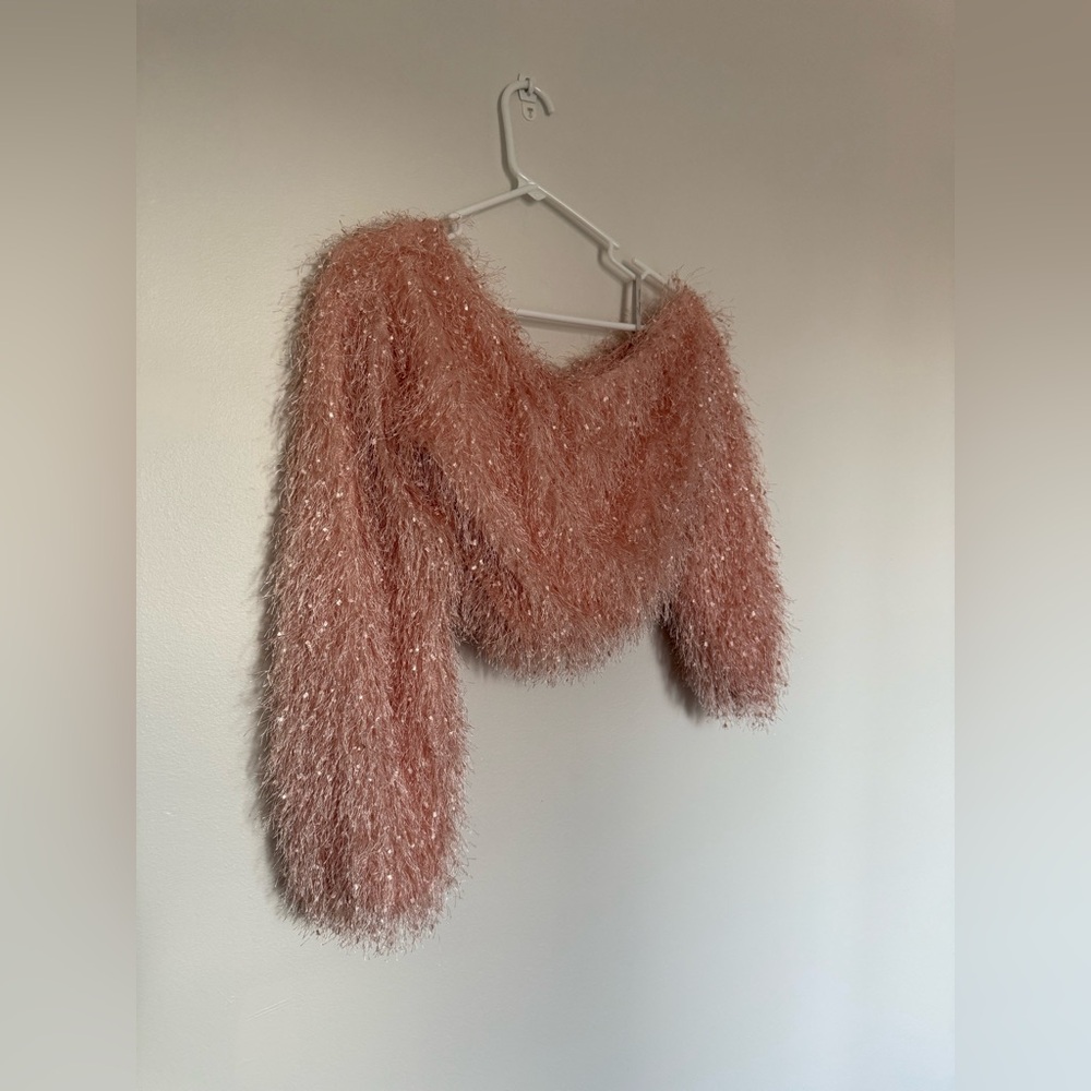 37. NWT Lovers & Friends One-Shoulder Pink Fuzzy Top